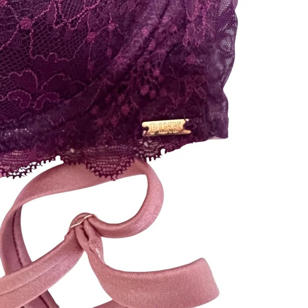 Victoria's Secret PINK Date Push-Up Bra 36B Purple Lace Strappy Wrap Detail - Picture 2 of 6